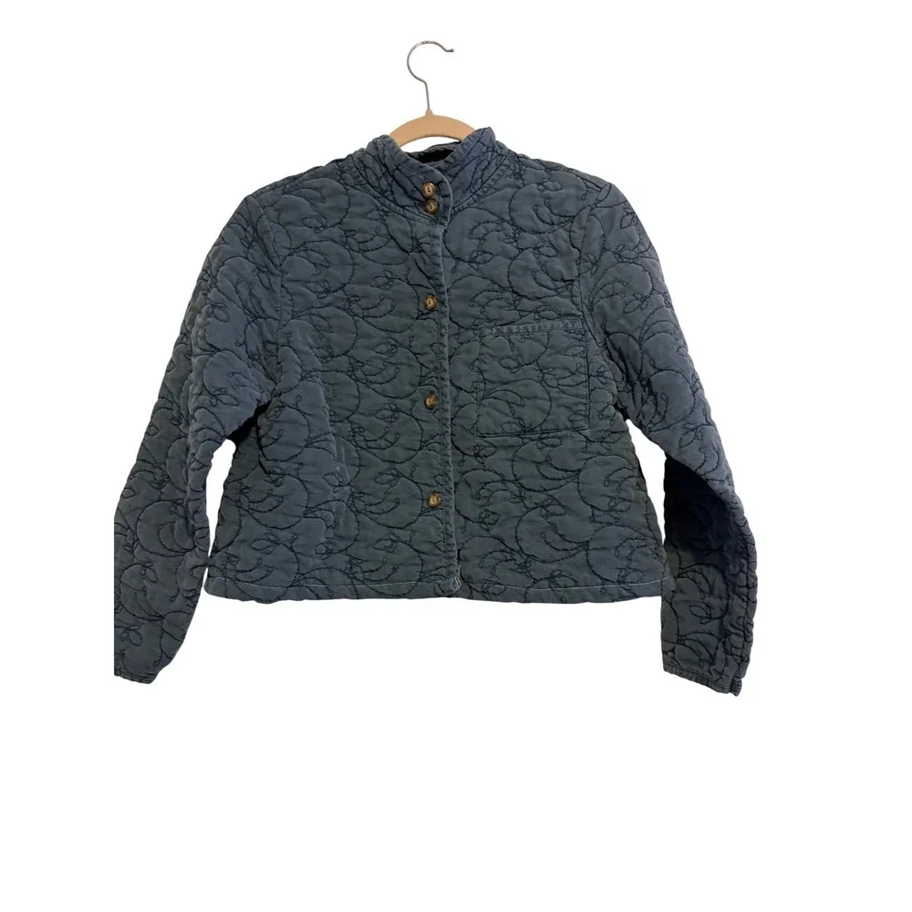 Republic‎ Blues Collection Blue Quilted Tencel Floral Embroidered Jacket Large